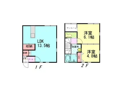 BALLONS CUBE B棟(2LDK/1階)の間取り写真