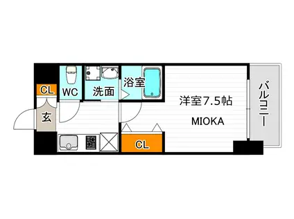 パークナードフィット美章園(1K/4階)の間取り写真