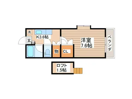 リトルリバ-(1K/2階)の間取り写真