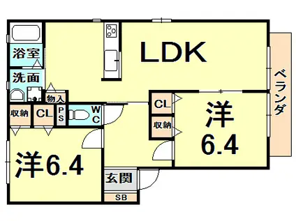 ソレイル・レヴァントII番館(2LDK/1階)の間取り写真