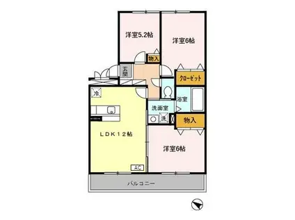 シャン・ド・フルール鞍月(3LDK/3階)の間取り写真