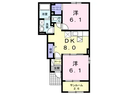 ライス・フィールドII(2DK/1階)の間取り写真