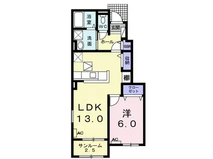 サニーフラット(1LDK/1階)の間取り写真