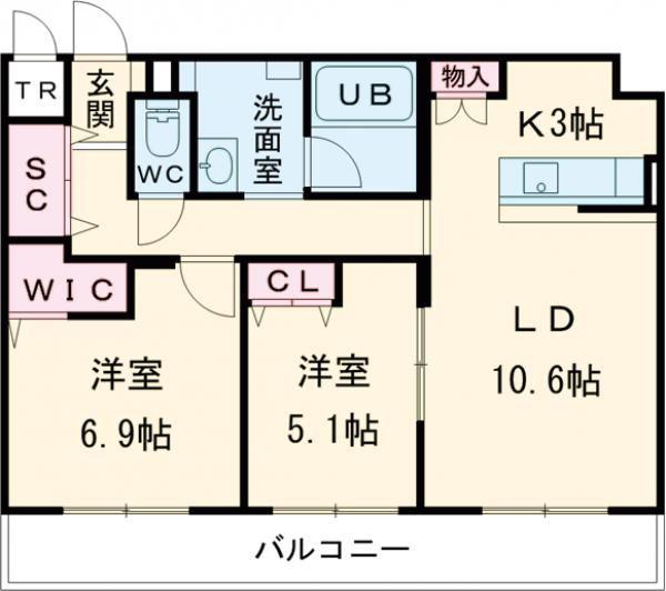 ジュノール千歳真々地(2LDK/2階)の間取り写真
