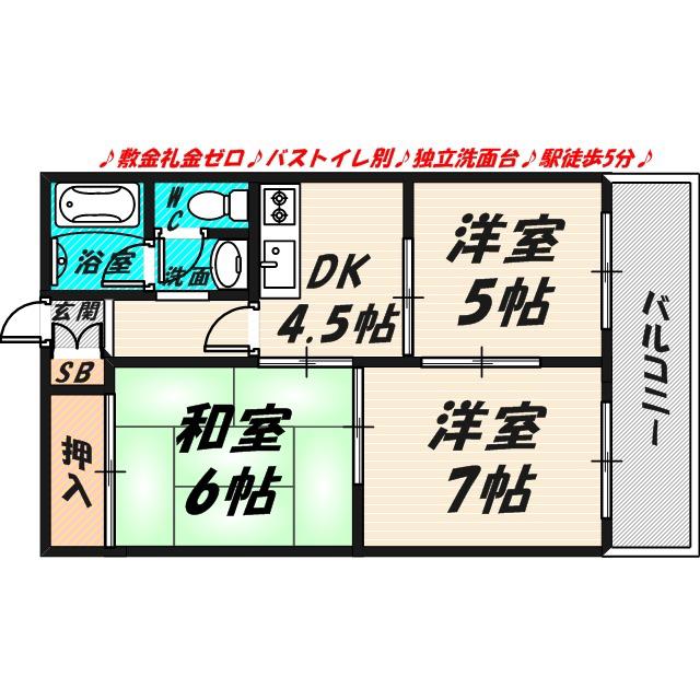 ホワイトハイツ(3DK/2階)の間取り写真