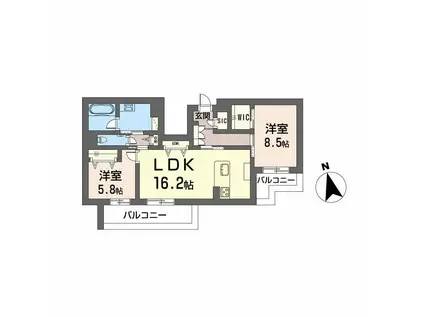 ワイエア平尾浄水(2LDK/3階)の間取り写真