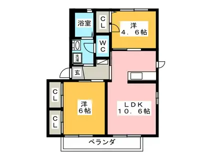 LACOUR A(2LDK/2階)の間取り写真