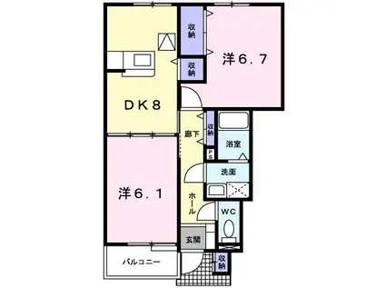ソレアードカーサC(2DK/1階)の間取り写真