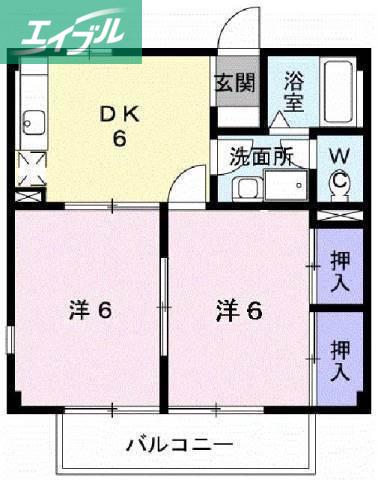 向山ハイツ(2DK/2階)の間取り写真