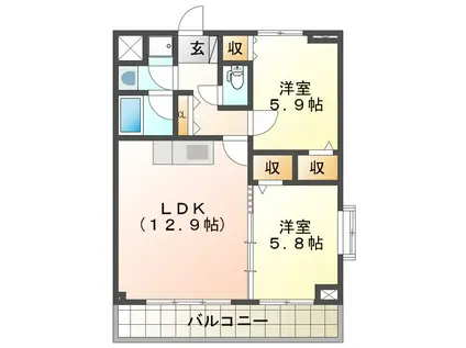 エクシヴ22(2LDK/1階)の間取り写真