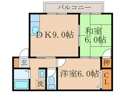 ハイカムール八科B棟(2DK/1階)の間取り写真