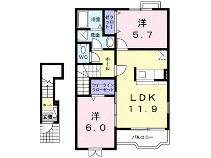 ヴィクトリアハウス B 2LDKHT(2LDK/2階)の間取り写真