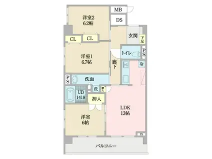 フラン・スラージュ枚方(3LDK/2階)の間取り写真