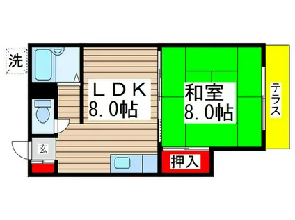 伸栄ハイツ海神(1LDK/1階)の間取り写真