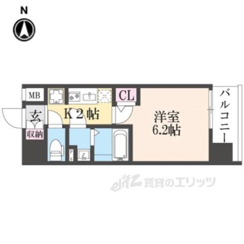 ＪＲ東海道本線 西大路駅 徒歩10分 10階建 築1年(1K/8階)の間取り写真
