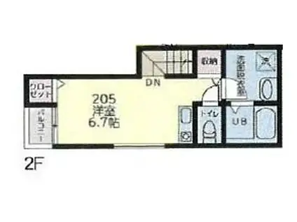 イーストヒルズ(ワンルーム/2階)の間取り写真