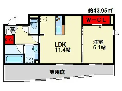 LAZO行橋(1LDK/1階)の間取り写真