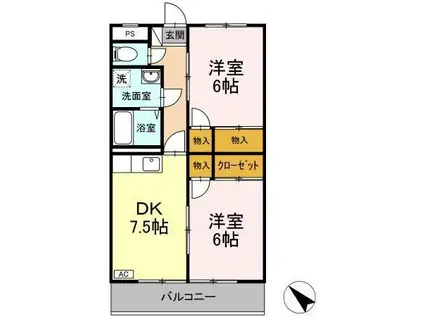 サンフォーレK(2DK/3階)の間取り写真
