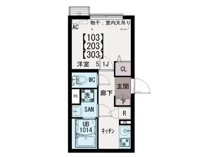 イクシオ江戸川II(1K/2階)の間取り写真