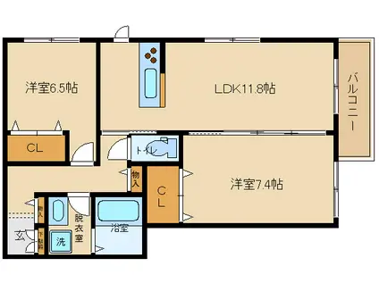 パーシモンB(2LDK/1階)の間取り写真
