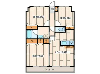 シャンティ等々力(3LDK/2階)の間取り写真