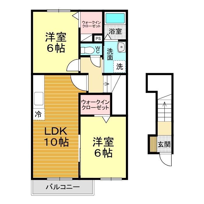 ヴィラ・アルカンシェル(2LDK/2階)の間取り写真
