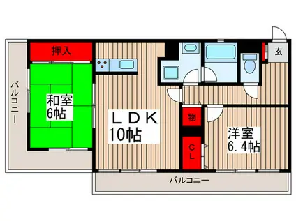 東武野田線 北大宮駅 徒歩7分 8階建 築35年(2LDK/7階)の間取り写真