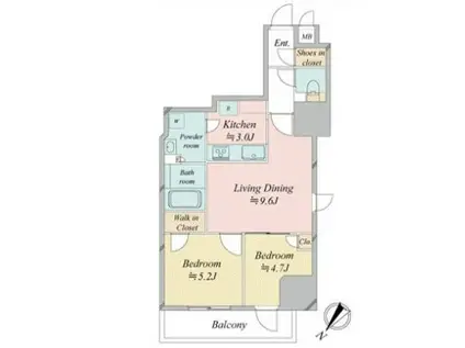 レジディア中目黒III(2LDK/3階)の間取り写真
