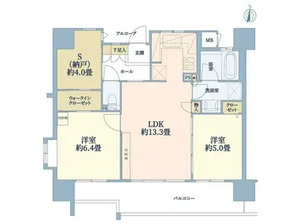 オーベル武蔵関(2SLDK/9階)の間取り写真