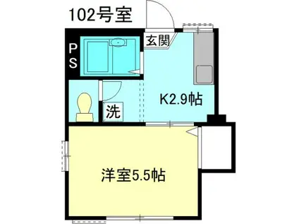 スクウェア(1K/1階)の間取り写真