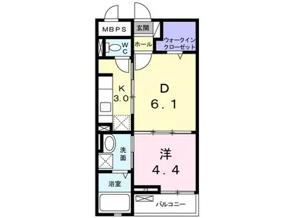 プリムヴェール(1DK/2階)の間取り写真