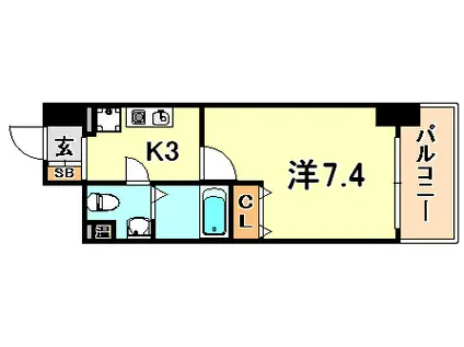 ベルトピア門口(1K/4階)の間取り写真