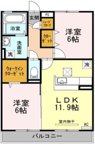 サンシャイン見白B棟(2LDK/1階)の間取り写真