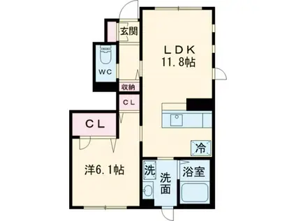 シャーメゾンSUMON早通II(1LDK/1階)の間取り写真
