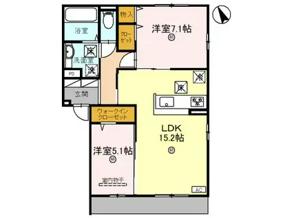 AVANCEE鳳(2LDK/1階)の間取り写真