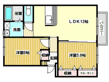 コリーヌ石喜(2LDK/2階)の間取り写真