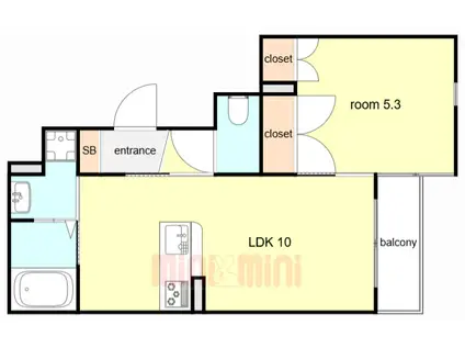芦原通レジデンス(1LDK/3階)の間取り写真