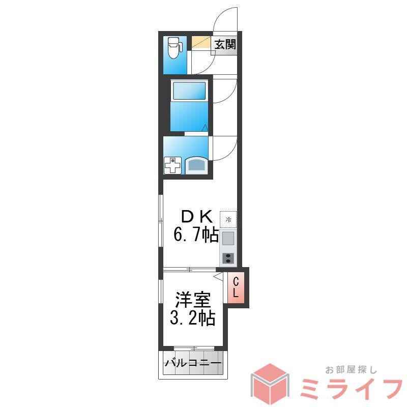 ハーモニーテラス平野西II(1DK/2階)の間取り写真