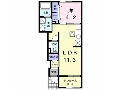 プルメリアII(1LDK/1階)の間取り写真