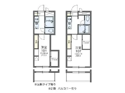 レオパレス駒場東大前(1K/2階)の間取り写真