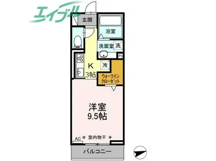 雅野VII(1K/3階)の間取り写真