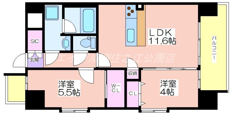 スプランディッドあびこ駅前DUE(2LDK/11階)の間取り写真
