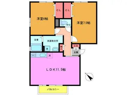 パークサイド西船A(2LDK/2階)の間取り写真