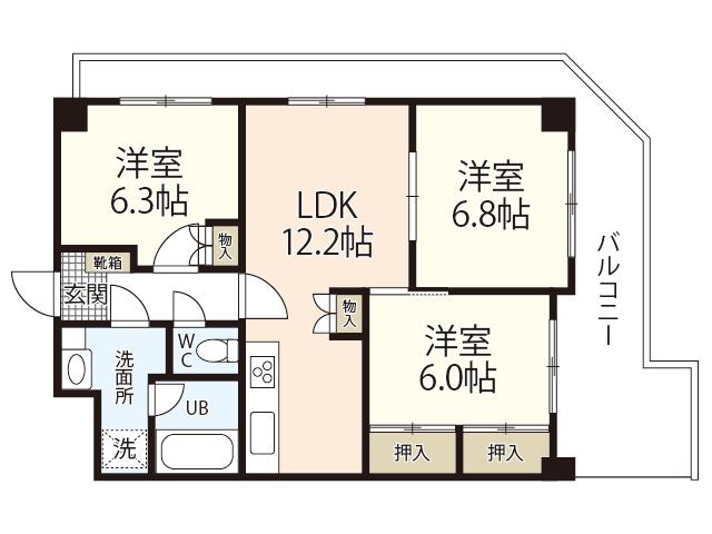 ポニクレール比治山(3LDK/5階)の間取り写真