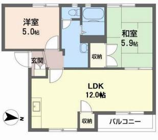 リバーサイドII(2LDK/1階)の間取り写真