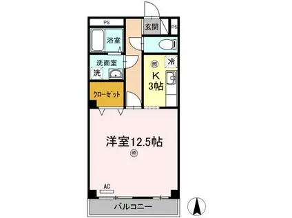 ブルージュTAKASONE(1K/2階)の間取り写真