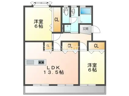 衣浦マンションA棟(2LDK/1階)の間取り写真