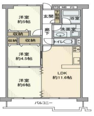 フジタ川口マンション(3LDK/9階)の間取り写真