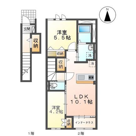 トリコロールII(2LDK/2階)の間取り写真