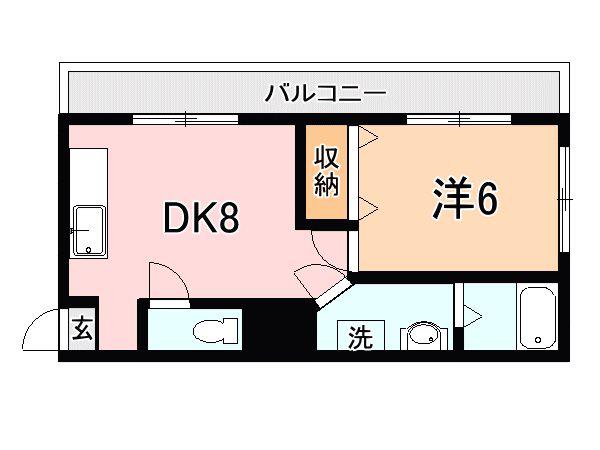 宇宿川平ビル(1DK/2階)の間取り写真